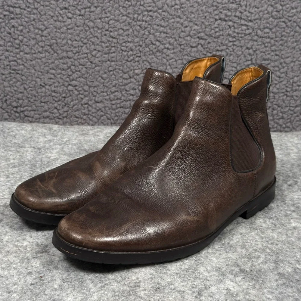 Peter Millar Mens Boots Sz 9.5 Brown Leather Chelsea Pull-On Lug Sole Plain Toe